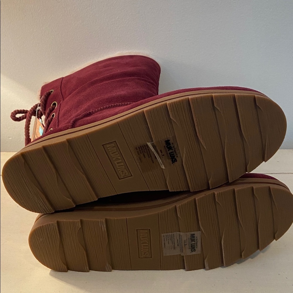 Muk Luks Women's Water Repellent Suede Mid Calf Winter Boots Bordeaux New - Picture 5 of 10